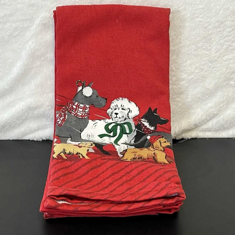 Christmas Kitchen Hand Towels Tea Towel Dog Red Assorted Dogs New w/ Flaw Lot 2